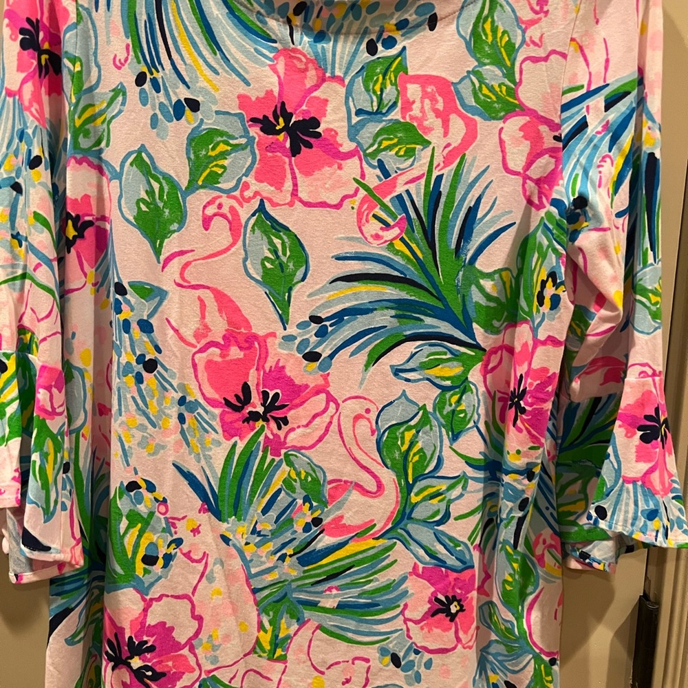 Floral Print top with Pink and Green Accents
